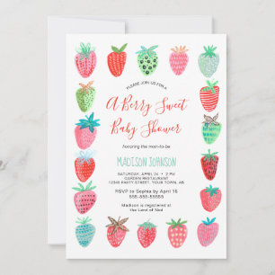 Söt röd jordgubbs baby shower budget inbjudan