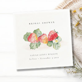 Söt röd jordgubbsbladig bröllopsdusch pappersservett