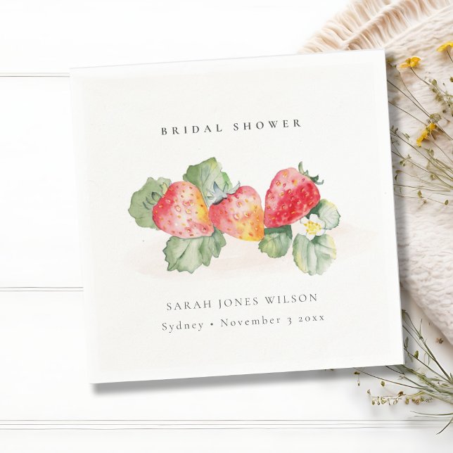 Söt röd jordgubbsbladig bröllopsdusch pappersservett (Skapare uppladdad)