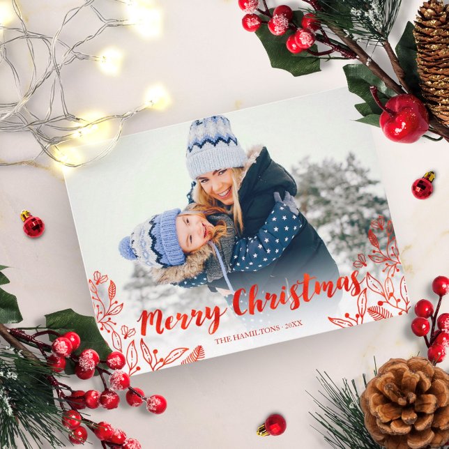 Söt röd kalligrafi Foto God Jul Vykort (Skapare uppladdad)