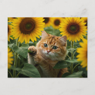 Söt röd katt i solrosor vykort