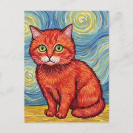 Söt röd katt i Van Gogh-stil vykort