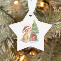 Söt röd katt jultomte mössa julgransprydnad | Katt