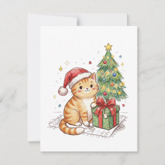 Söt röd katt jultomte mössa julgransprydnad | Katt Anteckningskort