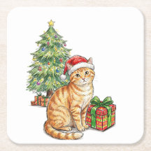 Söt röd katt jultomte mössa julgransprydnad | Katt