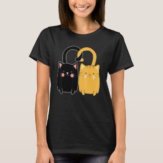 Söt röd katt svart kattunge kärlek Alla hjärtans d T Shirt