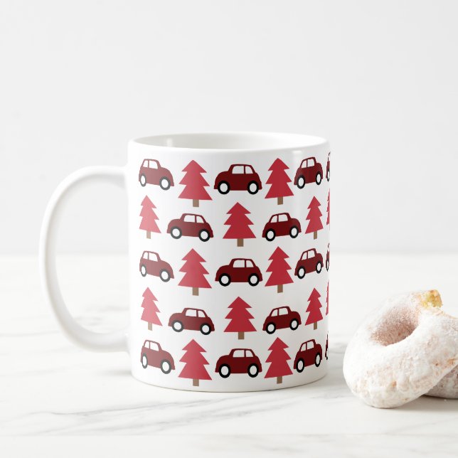 Söt röd leksaksbil julgran kaffemugg (Med munk)