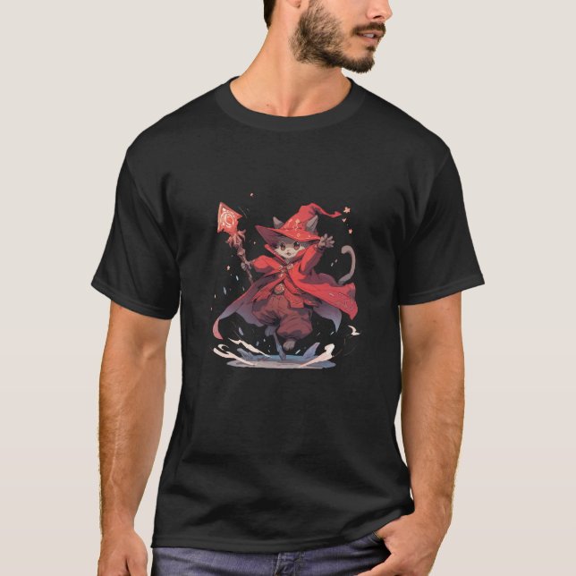 Söt Röd Magiker Katt Hjälte T Shirt (Framsida)