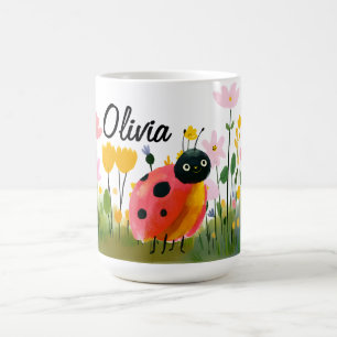 Söt Röd Nyckelpiga Flicknamn Vildblommor Kaffemugg