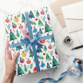 Söt röd och grön julgran tall akvarell presentpapper