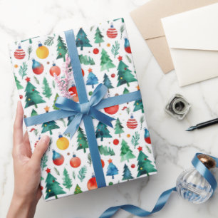 Söt röd och grön julgran tall akvarell presentpapper