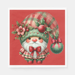 SÖT RÖD OCH GRÖN JULTOMTE PAPPERSSERVETT