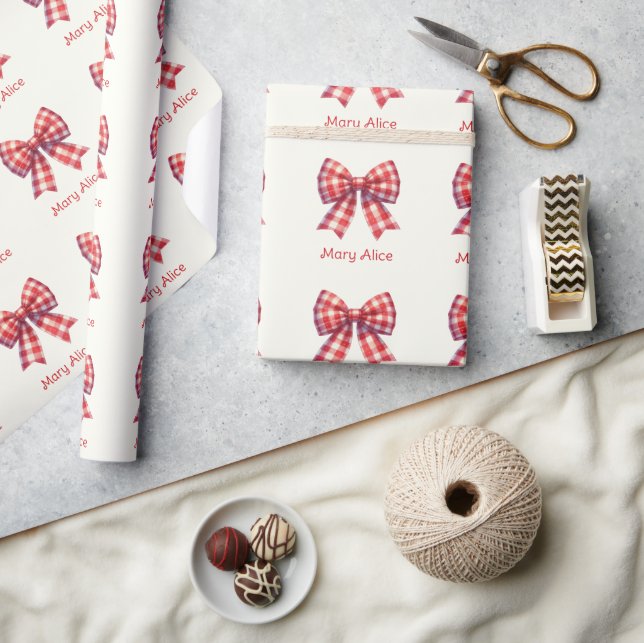 Söt röd och krämfärgad gingham-slöja presentpapper (Hantverk)