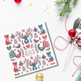 Söt röd och marinblå jul skandinavisk folkkonst pappersservett