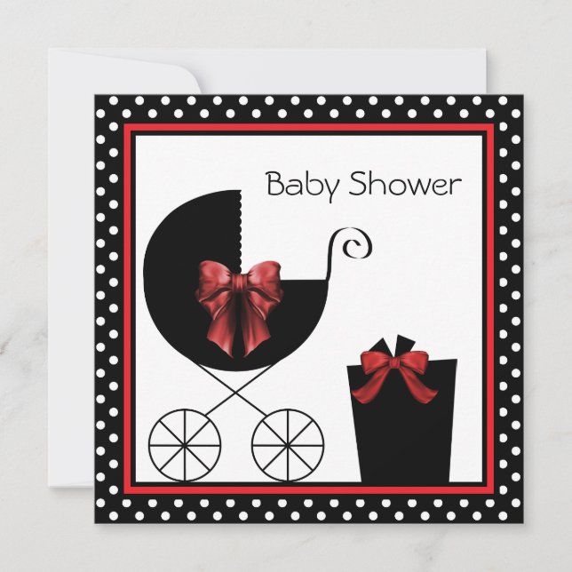 Söt röd och svart baby shower inbjudningar (Framsida)