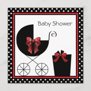 Söt röd och svart baby shower inbjudningar