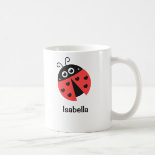 Söt röd och svart nyckelpiga med hjärtan för flick kaffemugg