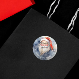 Söt röd och vit jul tomte porträtt akvarell runt klistermärke