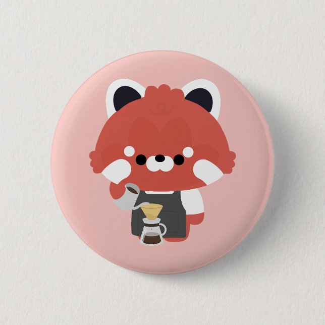 Söt Röd Panda Barista Knapp (Framsida)