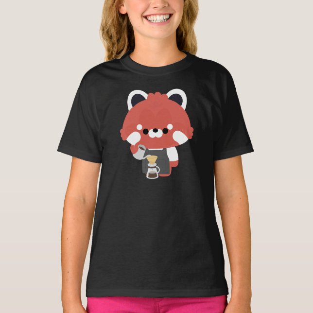 Söt Röd Panda Barista T Shirt (Framsida)