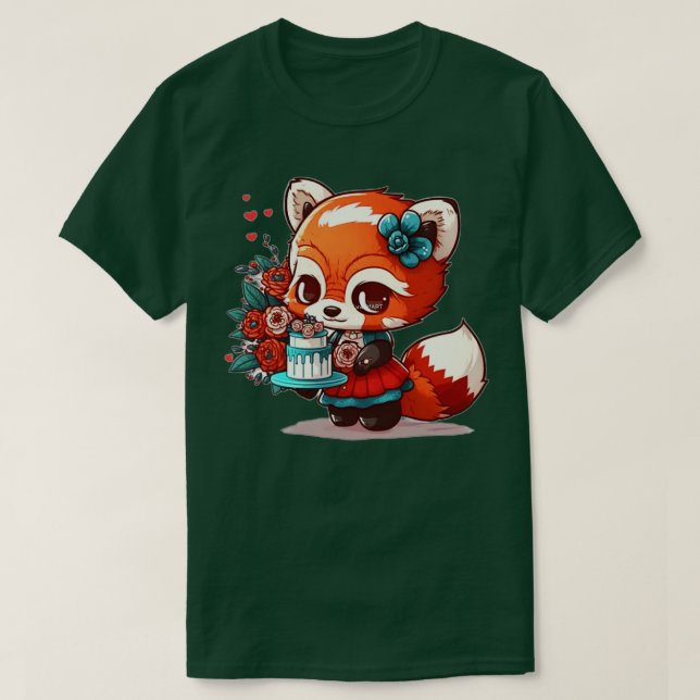 Söt röd panda chibi i klänning t shirt (Design framsida)