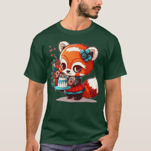 Söt röd panda chibi i klänning t shirt