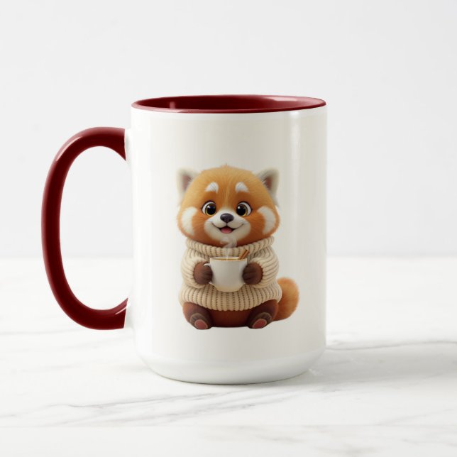 Söt Röd Panda i Mysig Tröja Tvåtons Kaffe Mugg (Vänster)