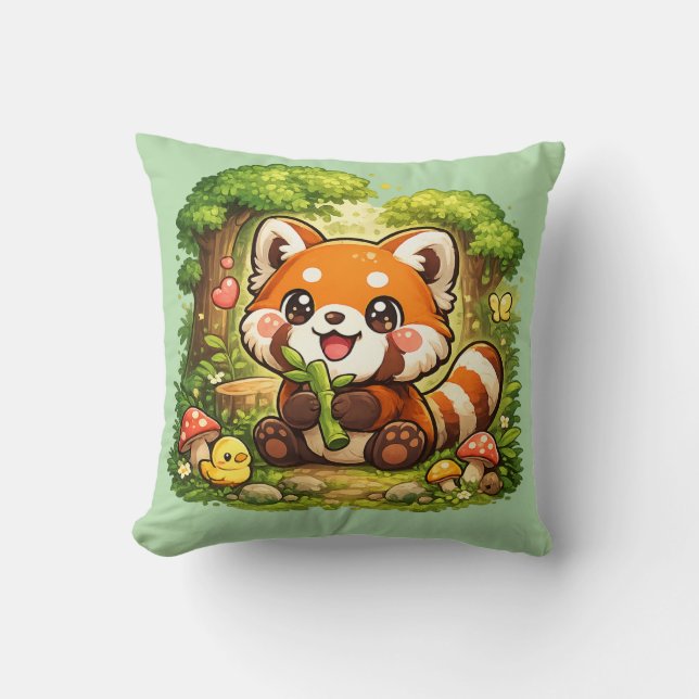 Söt Röd Panda Kawaii Kuddynsats Kudde (Framsida)