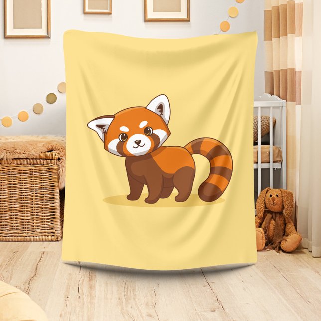 Söt röd panda på gul bakgrund fleecefilt (Skapare uppladdad)
