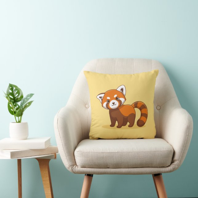 Söt röd panda på gul bakgrund kudde (Stol)