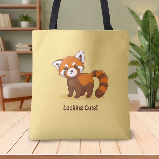 Söt Röd Panda på Gul Bakgrund Tygkasse (Skapare uppladdad)