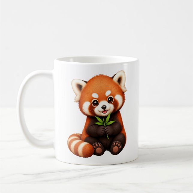 Söt Röd Panda som Håller Bambu Kaffemugg (Vänster)