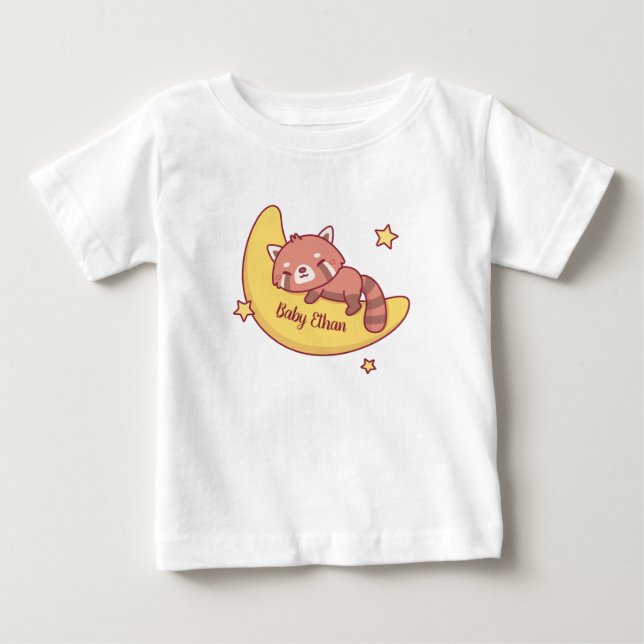 Söt Röd Panda Sover På Månen T Shirt (Framsida)