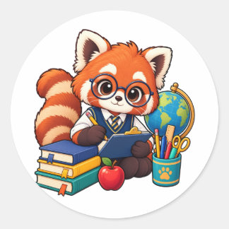 Söt Röd Panda Studiekamrat Rund Klistermärke
