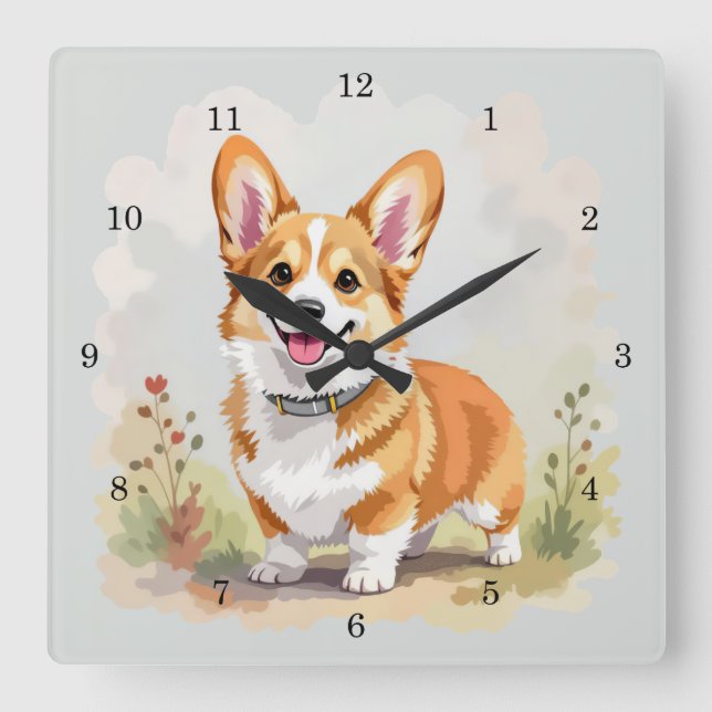 Söt röd Pembroke Welsh Corgi hund Fyrkantig Klocka (Framsida)
