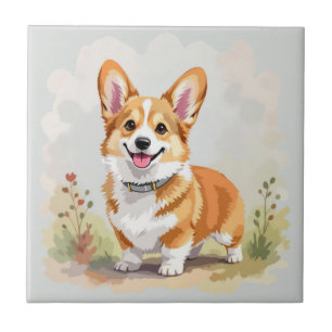 Söt röd Pembroke Welsh Corgi hund Kakelplatta