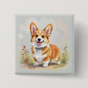 Söt röd Pembroke Welsh Corgi Hund Knapp