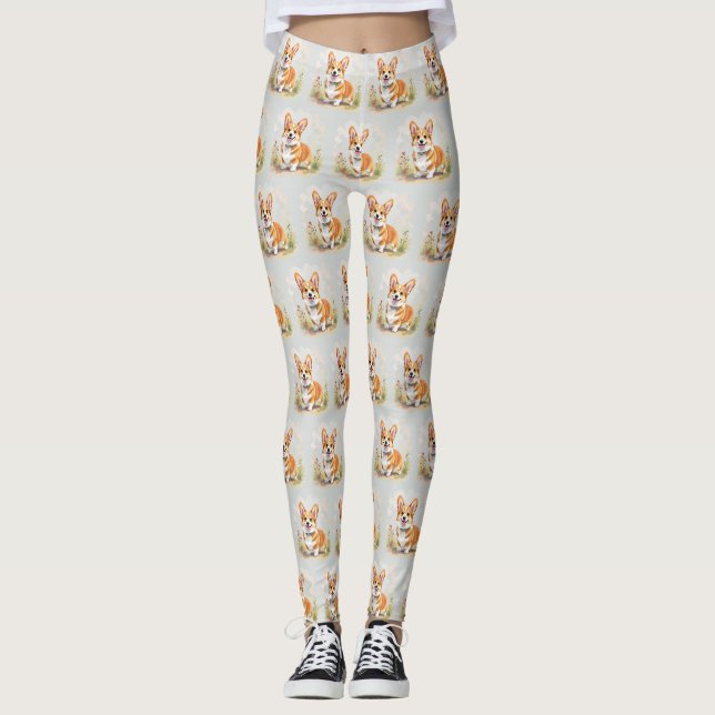 Söt röd Pembroke Welsh Corgi Hund Leggings (Framsida)