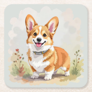 Söt röd Pembroke Welsh Corgi hund Underlägg Papper Kvadrat