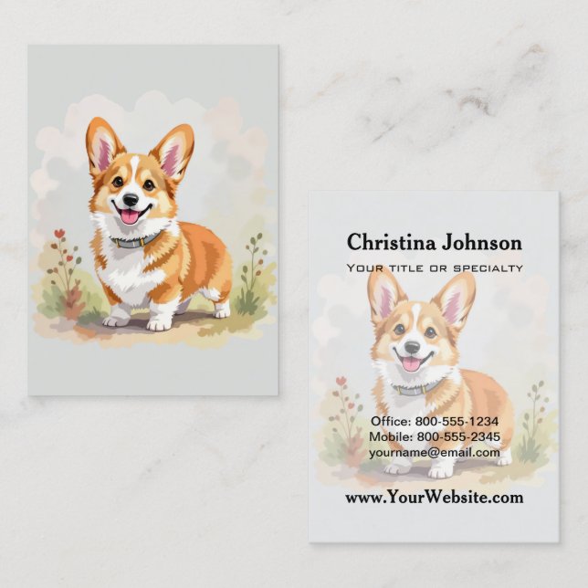 Söt röd Pembroke Welsh Corgi hund Visitkort (Fram/baksida)