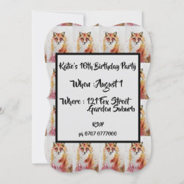 Söt röd räv akvarell 16-års födelsedagsinbjudan inbjudningar