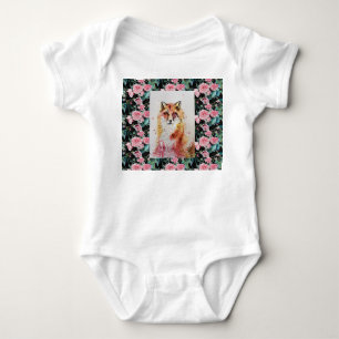Söt röd räv djurrosor akvarell babysuit t shirt
