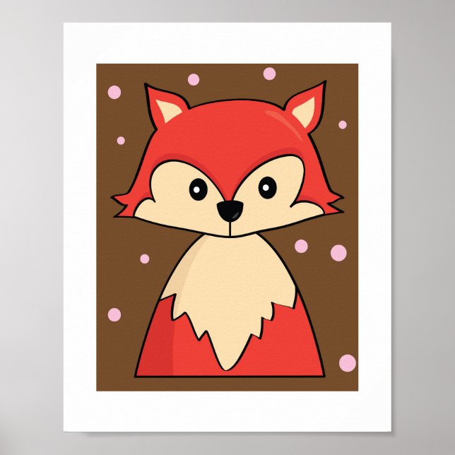 Söt röd räv illustration | Skogslandskapsaffisch Poster (Framsidan)