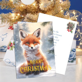 Söt röd räv snöig vinter jul julkort