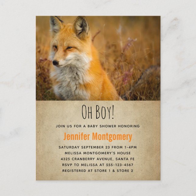 Söt röd räv vildmarks natur foto baby shower inbjudan vykort (Framsida)