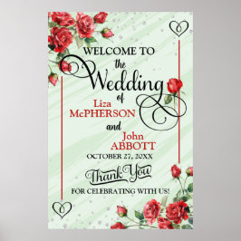 Söt Röd ros Blommigt Bröllop Välkommen Poster
