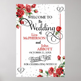 Söt Röd ros Blommigt Bröllop Välkommen Poster
