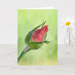 Söt Röd ros Bud Blommigt Art Note Card Kort