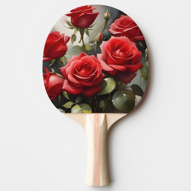 Söt röd ros vattenfärgsfärgning pingisracket (Framsidan)