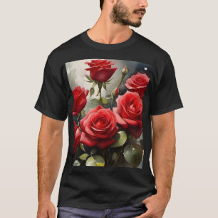 Söt röd ros vattenfärgsfärgning t shirt